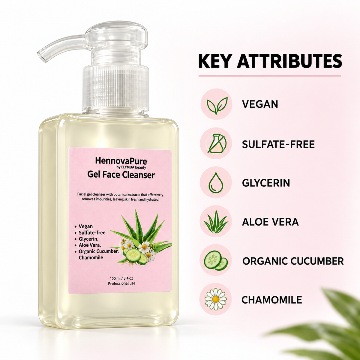 HennovaPure Gel Face Cleanser | Cucumber + Aloe + Chamomile