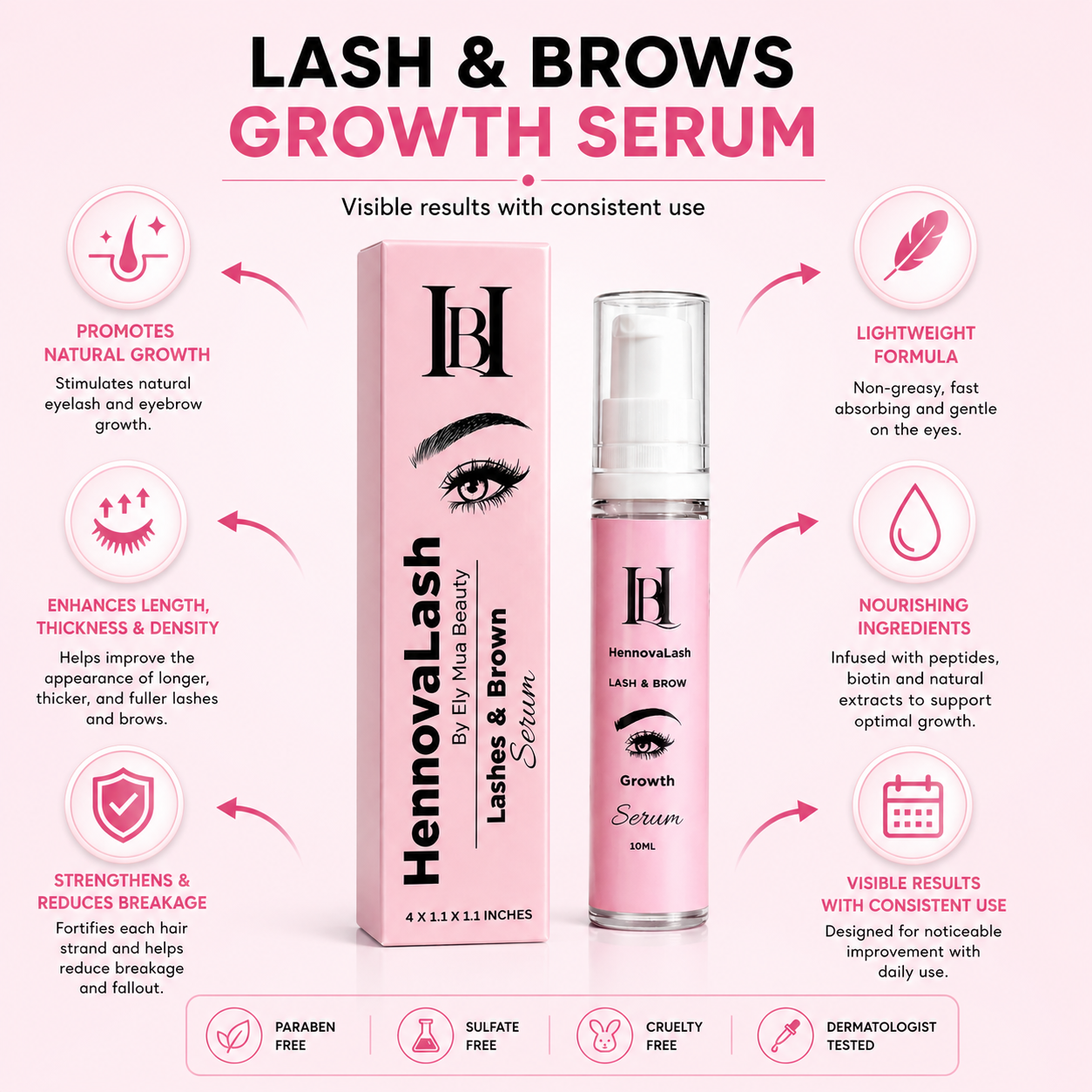 Lash &amp; Brow Growth Serum – Lightweight Formula for Fuller Looking Brows &amp; Lashes | 10ML