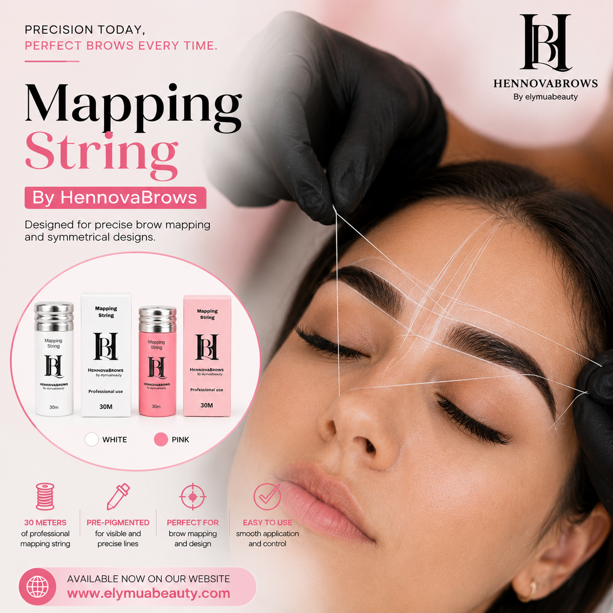 PROFESSIONAL BROW MAPPING STRING | AVAILABLE IN PINK & WHITE Mapping String 30M