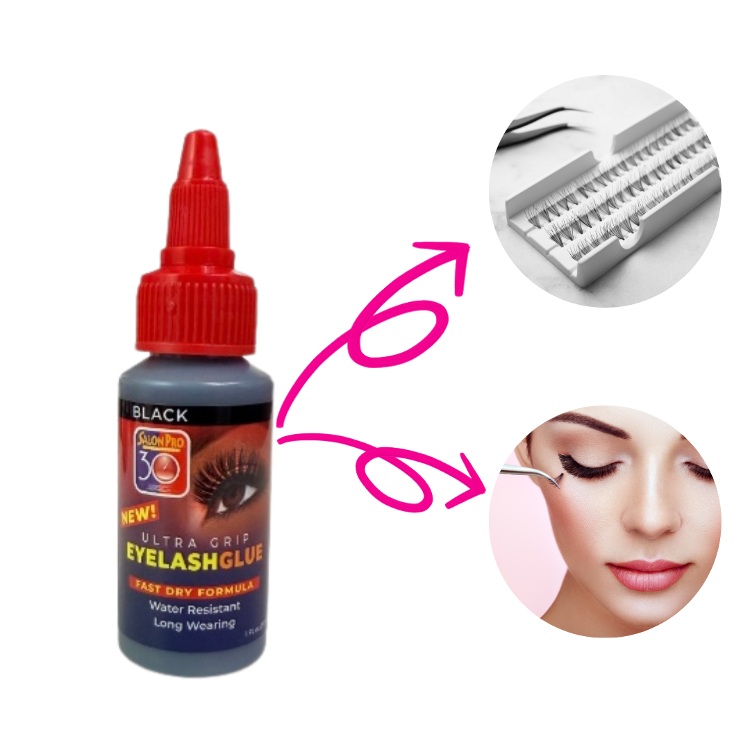 Salon Pro - Pegamento de pestañas para pestañas de 30 segundos, color negro, 1 onza líquida