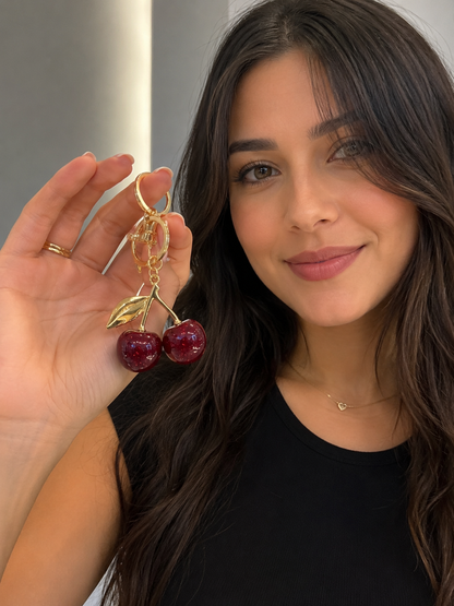 Cherry Keychain Charm | Cute Glitter Cherry Bag & Car Accessory